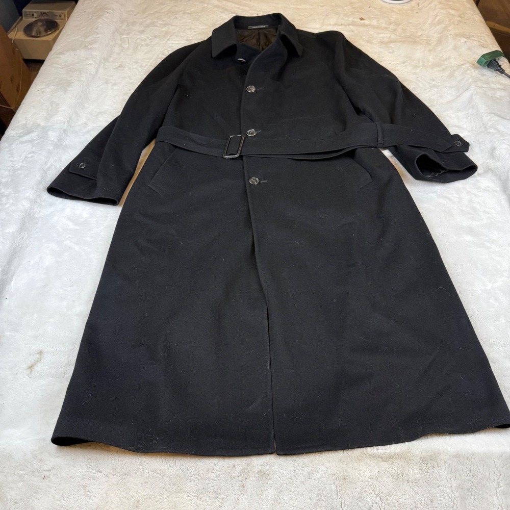 Ermenegildo Zegna Mens Wool Cashmere Belted Overcoat Black Made in Italy Size 52
